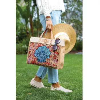 Seashell East West Burlap Tote H10043