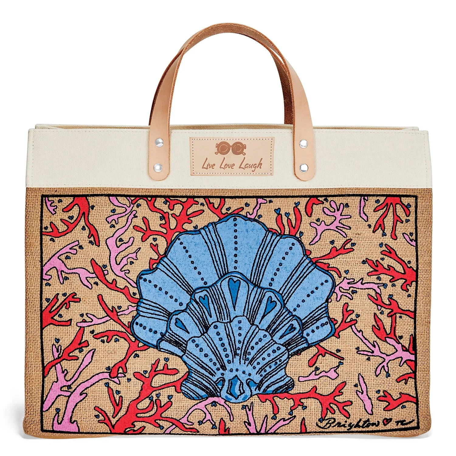 Seashell East West Burlap Tote H10043