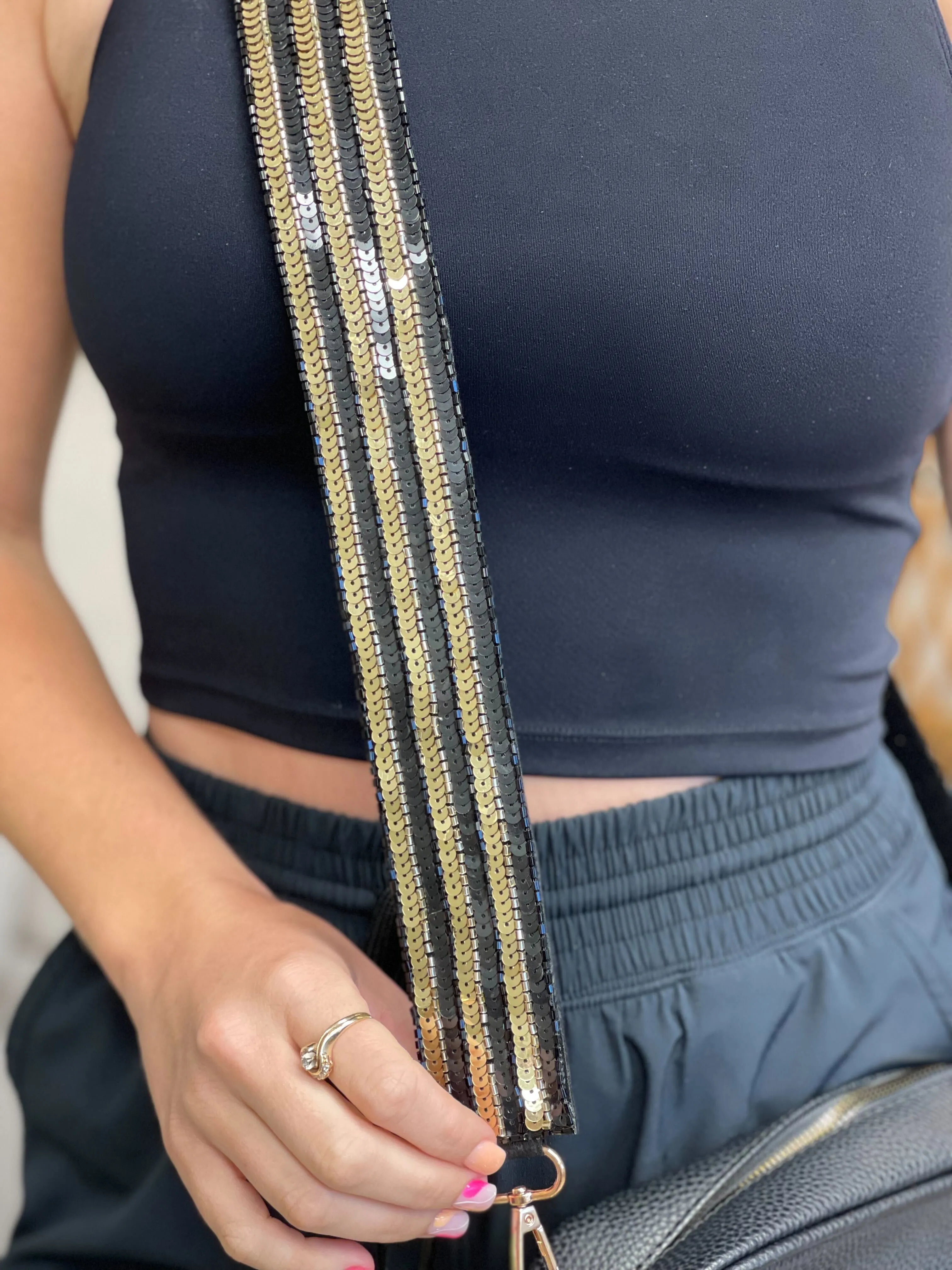 Sequin Purse Strap - Black & Gold