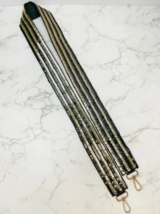 Sequin Purse Strap - Black & Gold