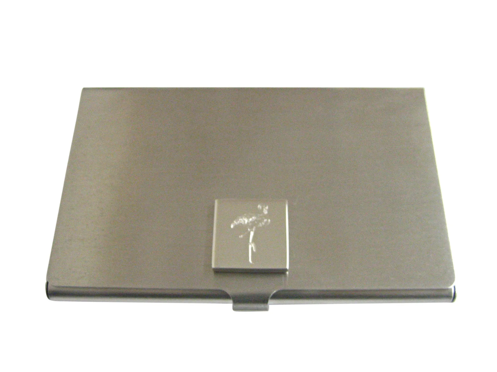 Silver Toned Etched Flamingo Bird Business Card Holder