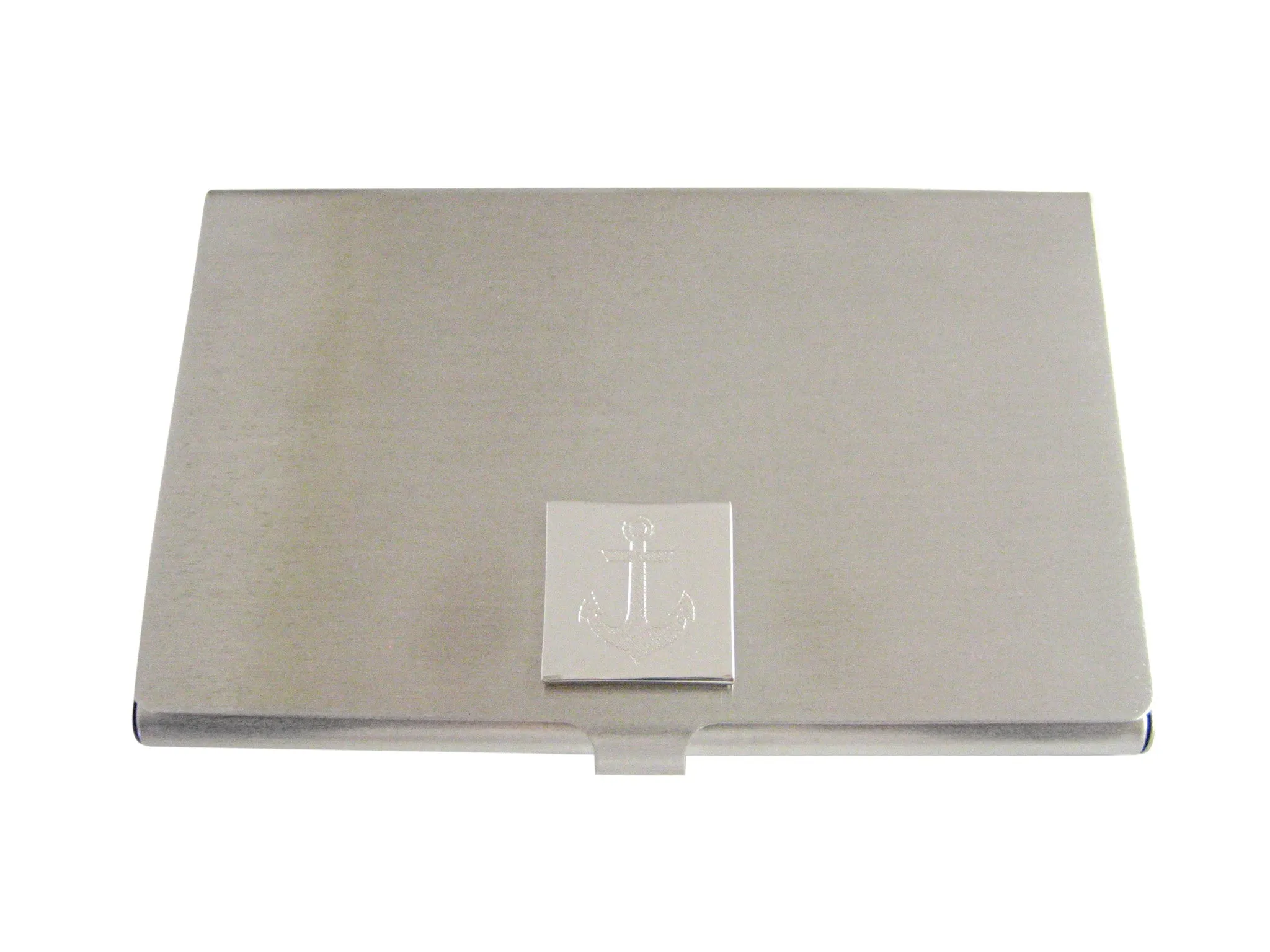 Silver Toned Etched Nautical Anchor Business Card Holder