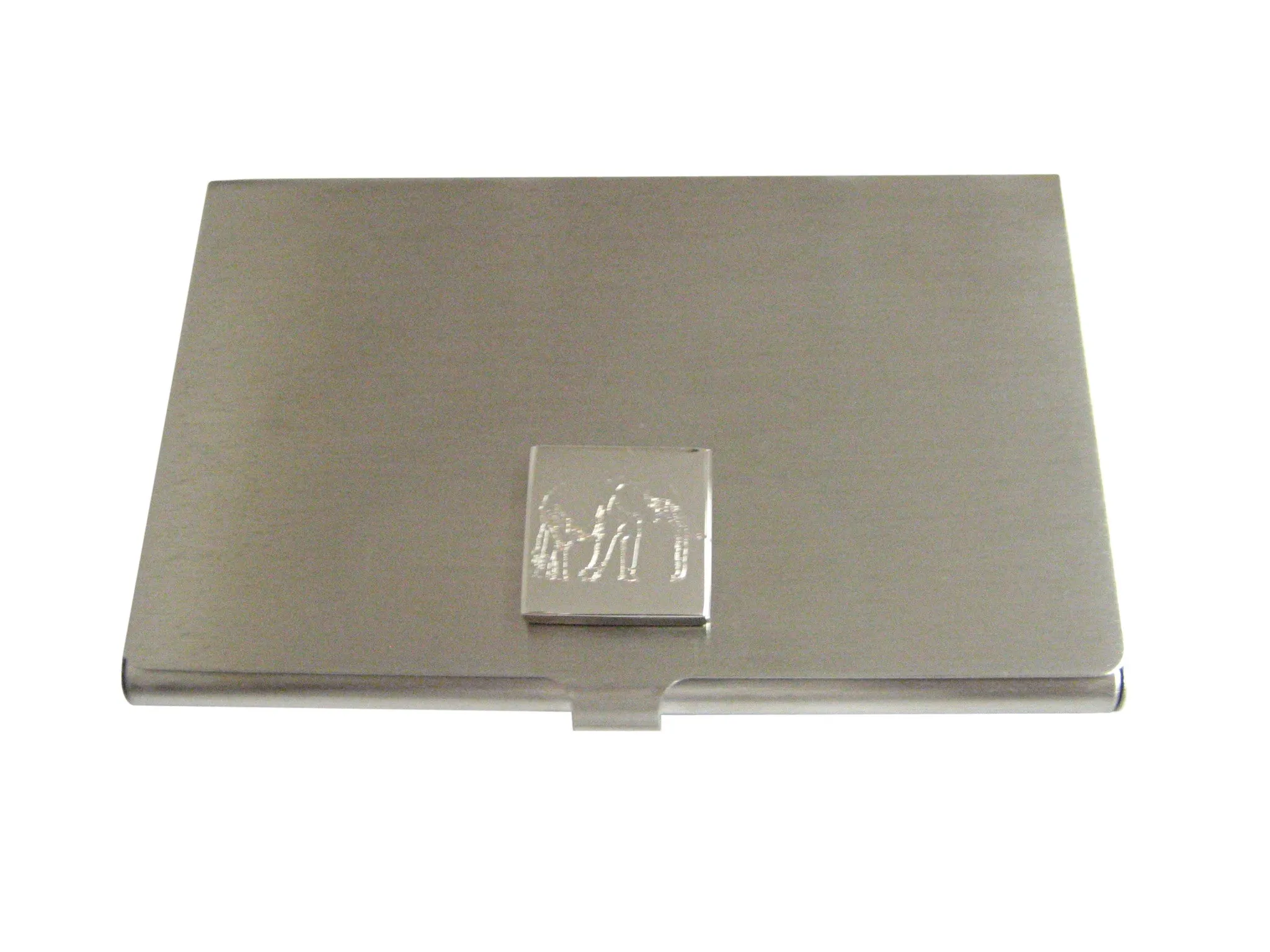 Silver Toned Etched Right Facing Elephant Business Card Holder