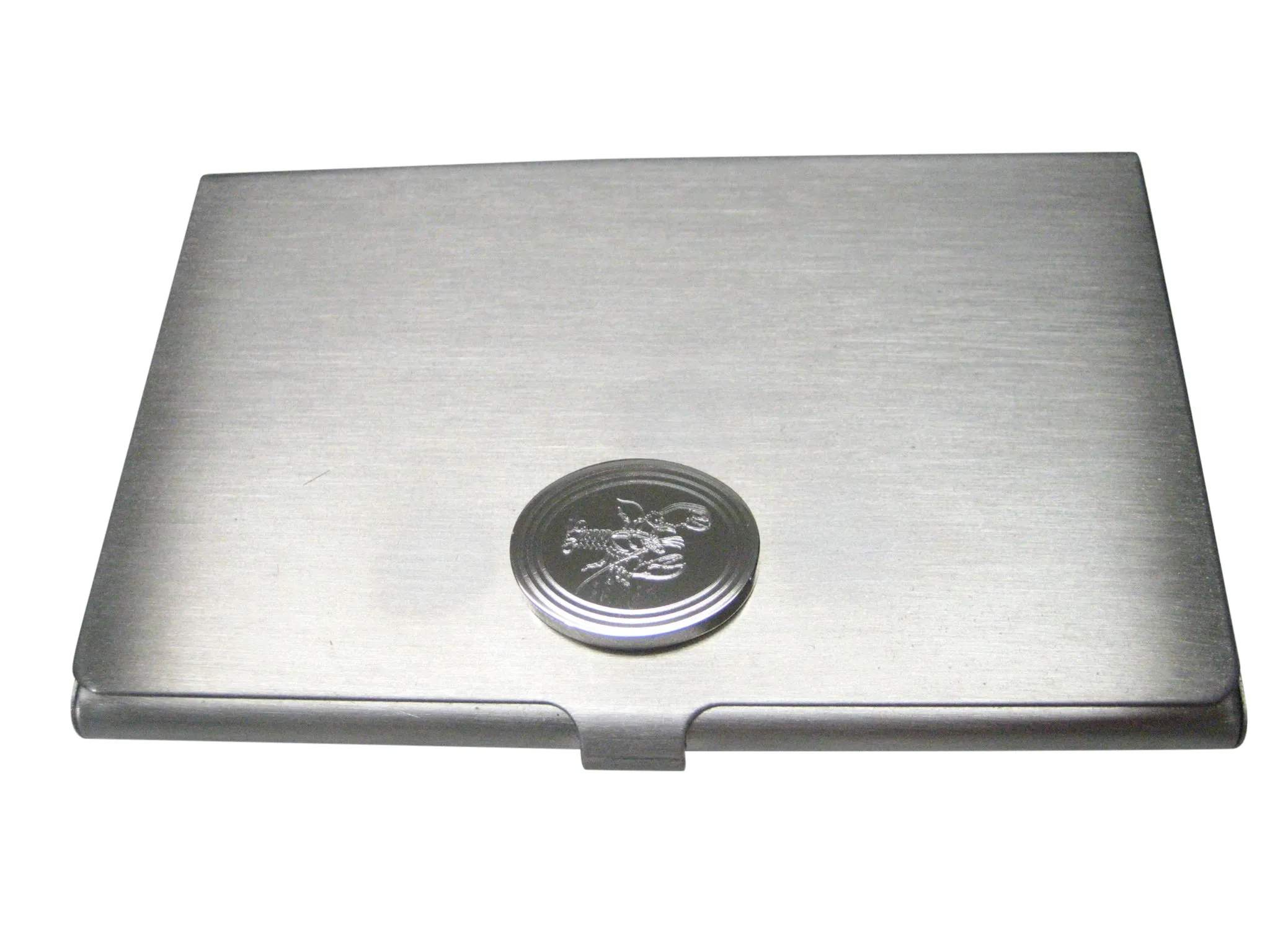 Silver Toned Oval Etched Lobster Business Card Holder