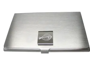 Silver Toned Square Etched Flounder Halibut Flatfish Business Card Holder