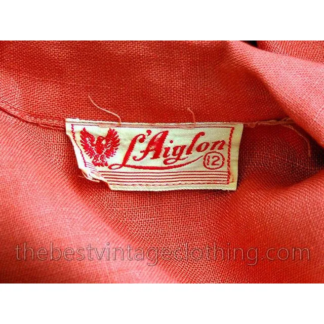 Slim Vintage Linen Pencil Dress 1940s Papaya L'Aiglon Small Guernsey Pie