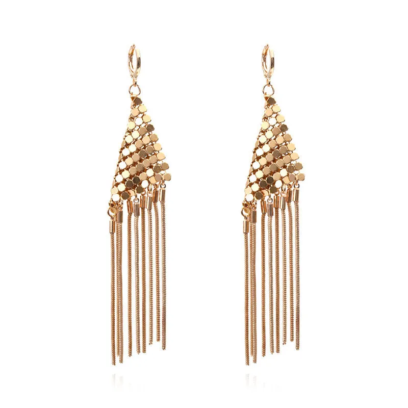 Solid Hollow Out Tassel Design Drop Earrings