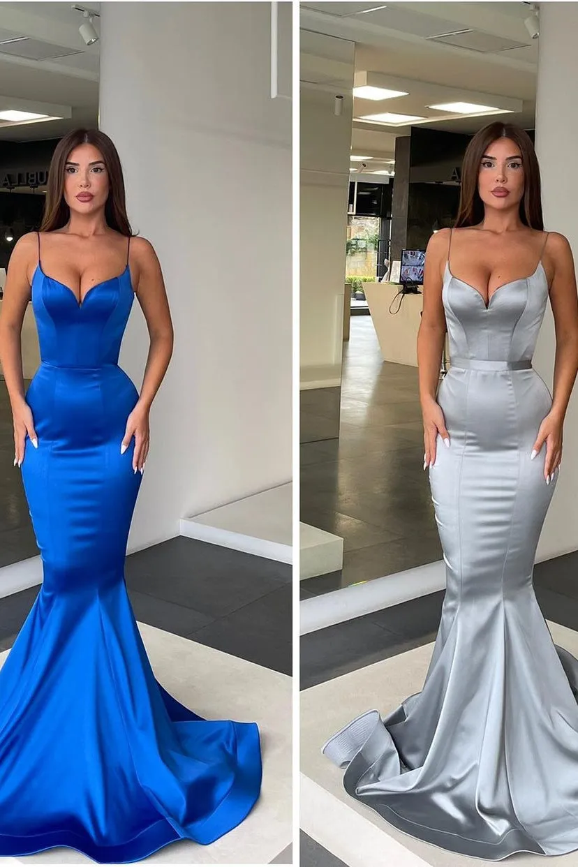 Spaghetti strap Mermaid Sweetheart Floor-length Sleeveless Open Back Side Train High Split Prom Dress