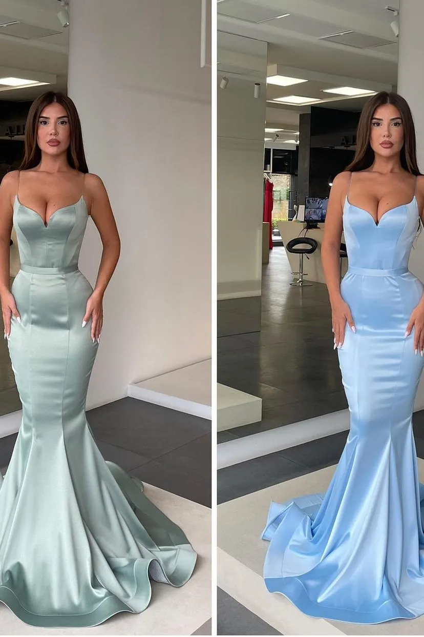 Spaghetti strap Mermaid Sweetheart Floor-length Sleeveless Open Back Side Train High Split Prom Dress