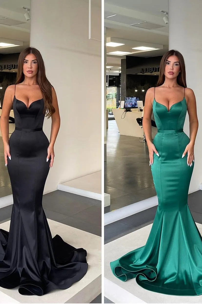 Spaghetti strap Mermaid Sweetheart Floor-length Sleeveless Open Back Side Train High Split Prom Dress