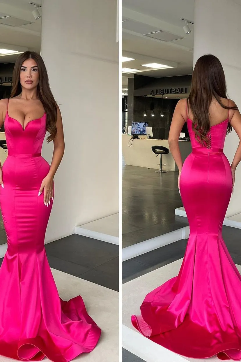 Spaghetti strap Mermaid Sweetheart Floor-length Sleeveless Open Back Side Train High Split Prom Dress