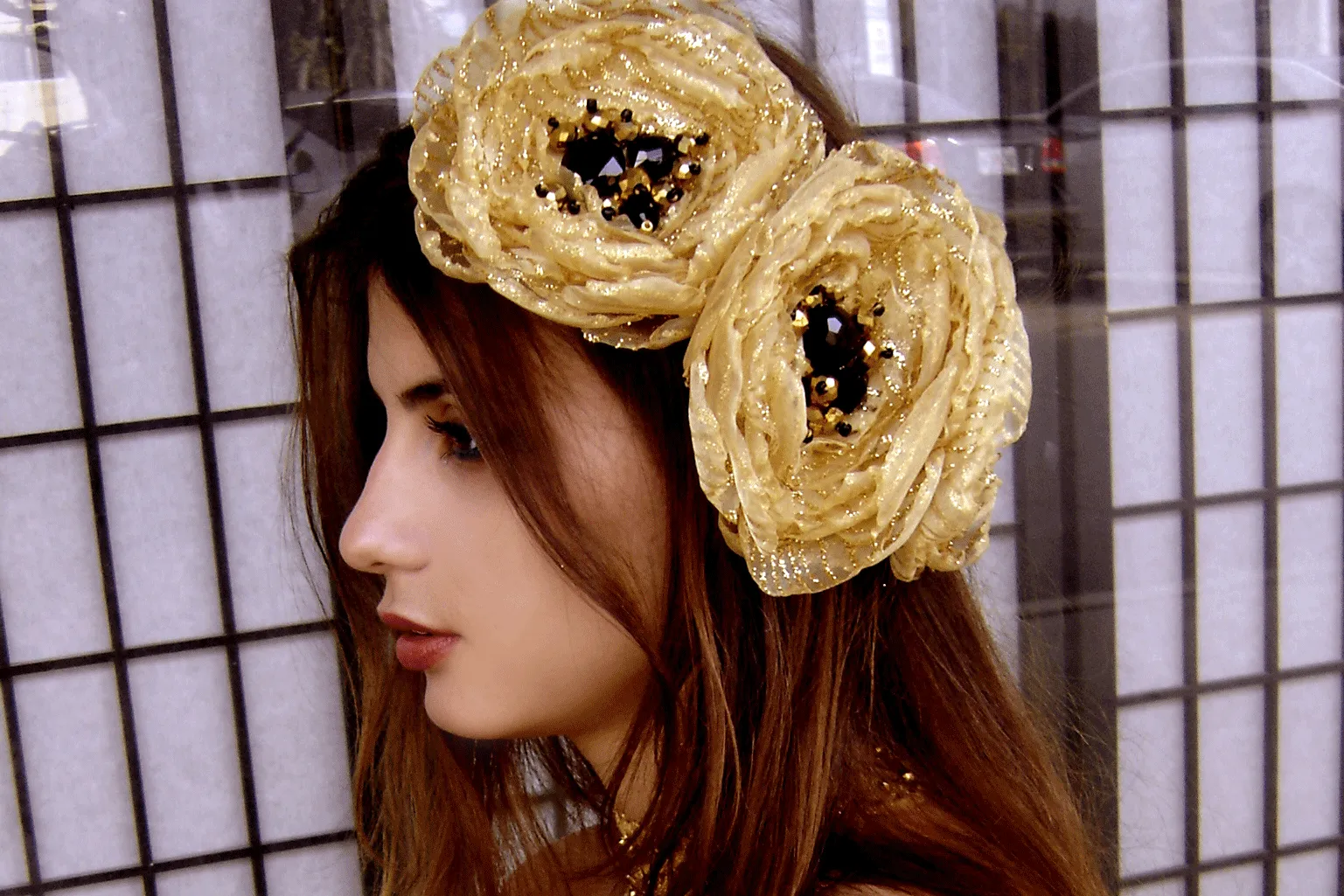 Sparkle Gold / Boho Rose Choker Flower Brooch Clip Upcycled Magnolia Apple Blossom Upcycled Concept Store Made in USA