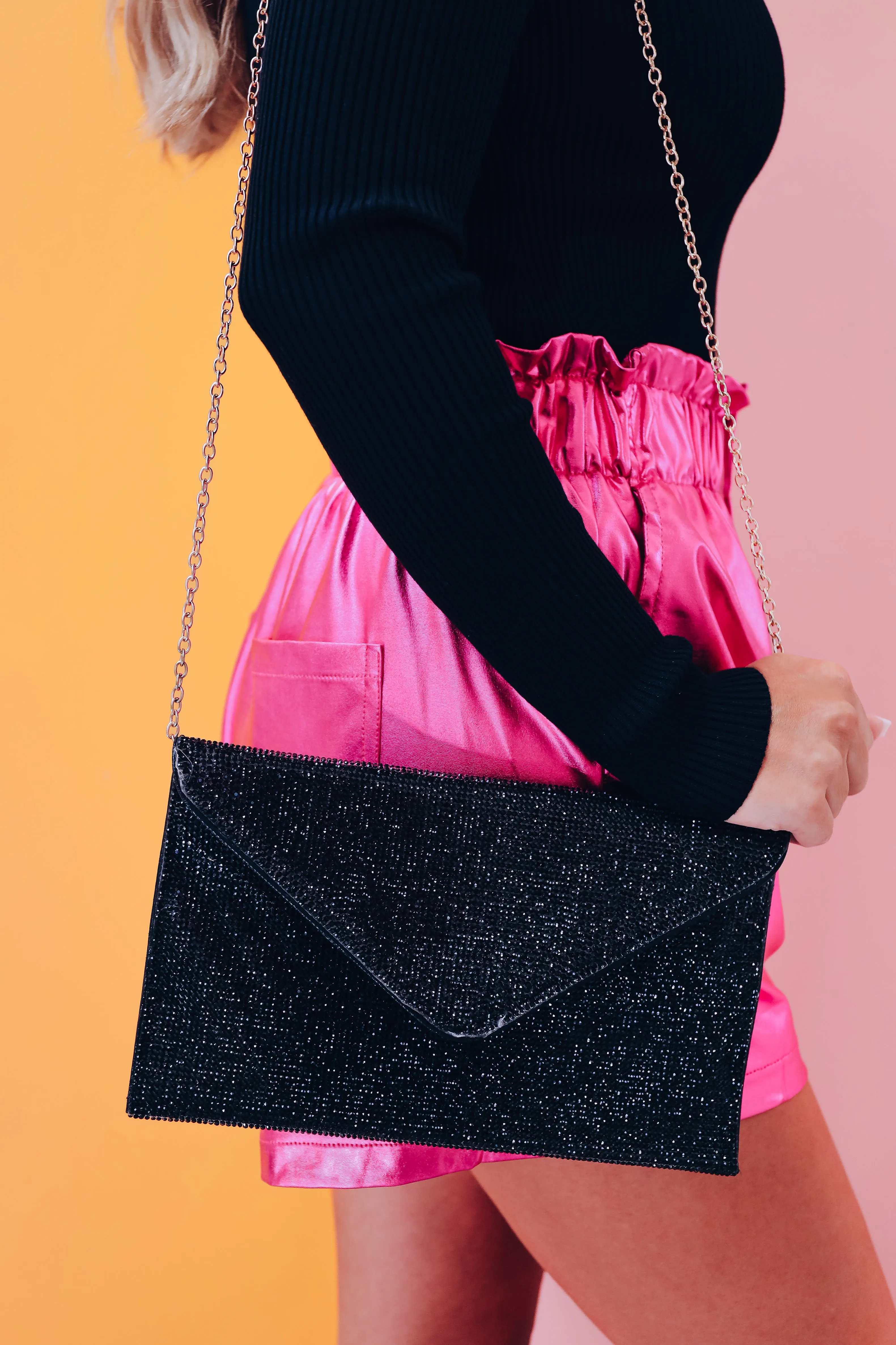 Sparkle On Rhinestone Crossbody Clutch - Black