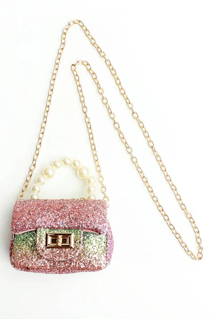 Sparkle Sisters Glitter Quilted Bag w/Pearl Handle - Ombre
