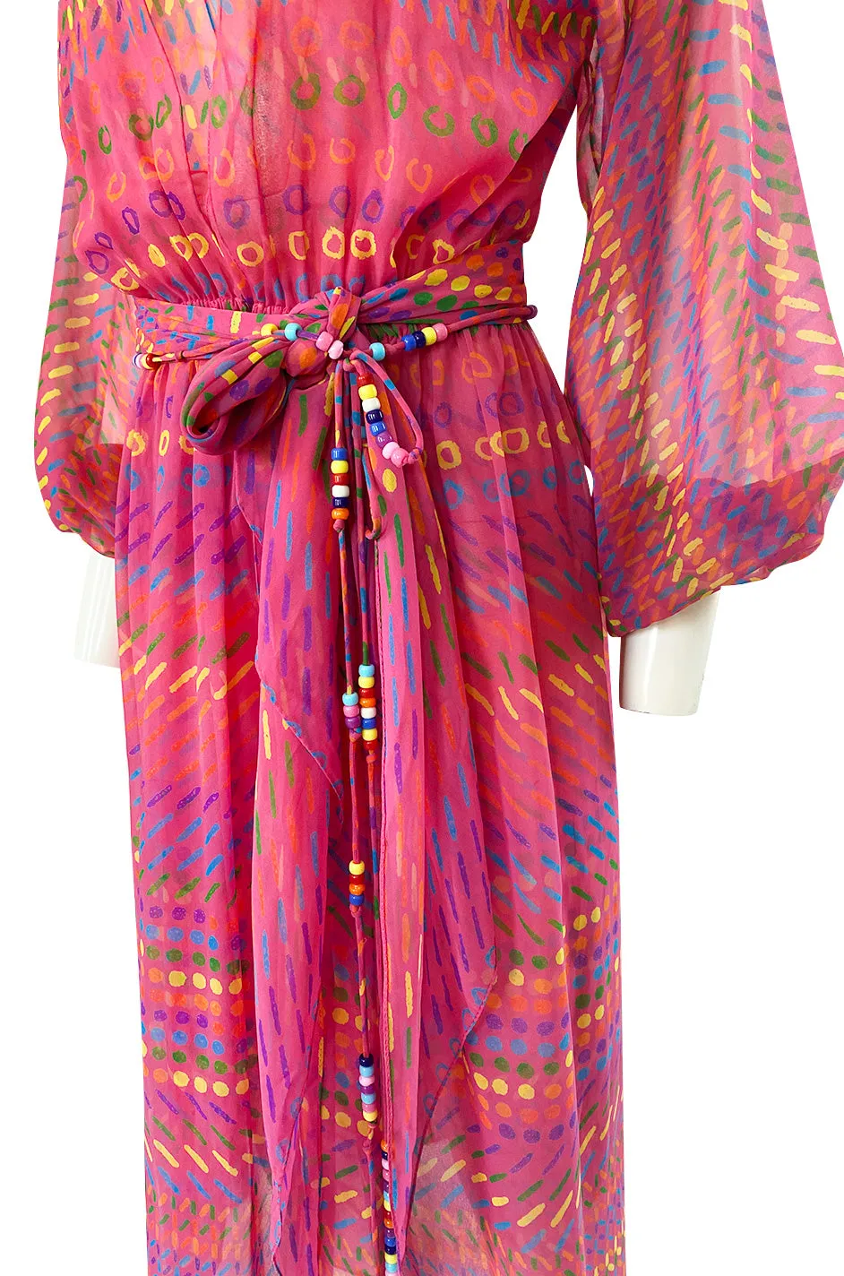 Spring 1973 Halston Pink Silk Crepe Chiffon Striped Four Piece Dress Set
