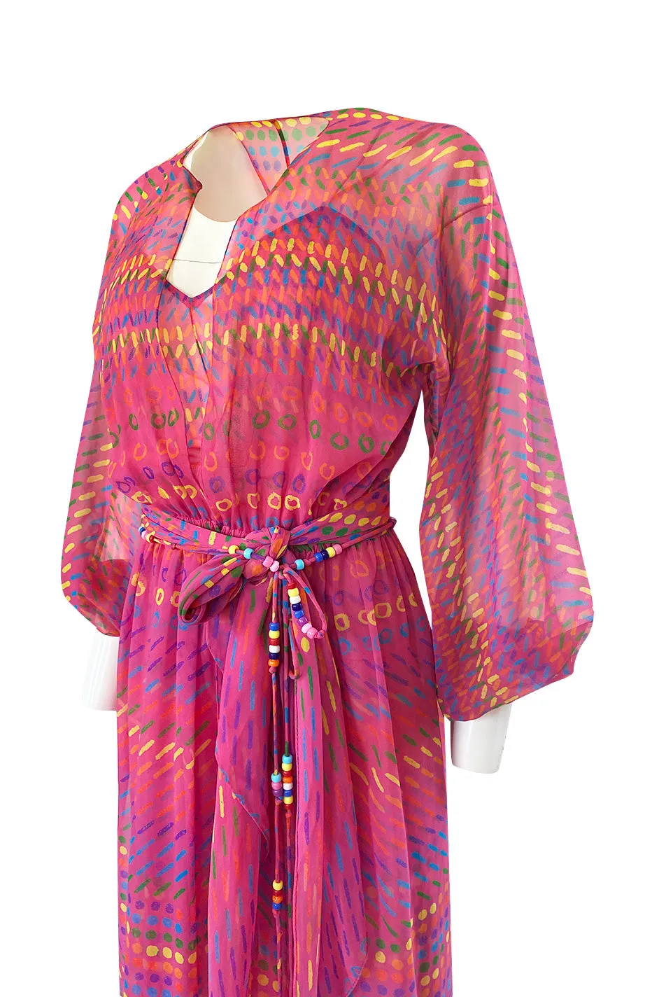 Spring 1973 Halston Pink Silk Crepe Chiffon Striped Four Piece Dress Set