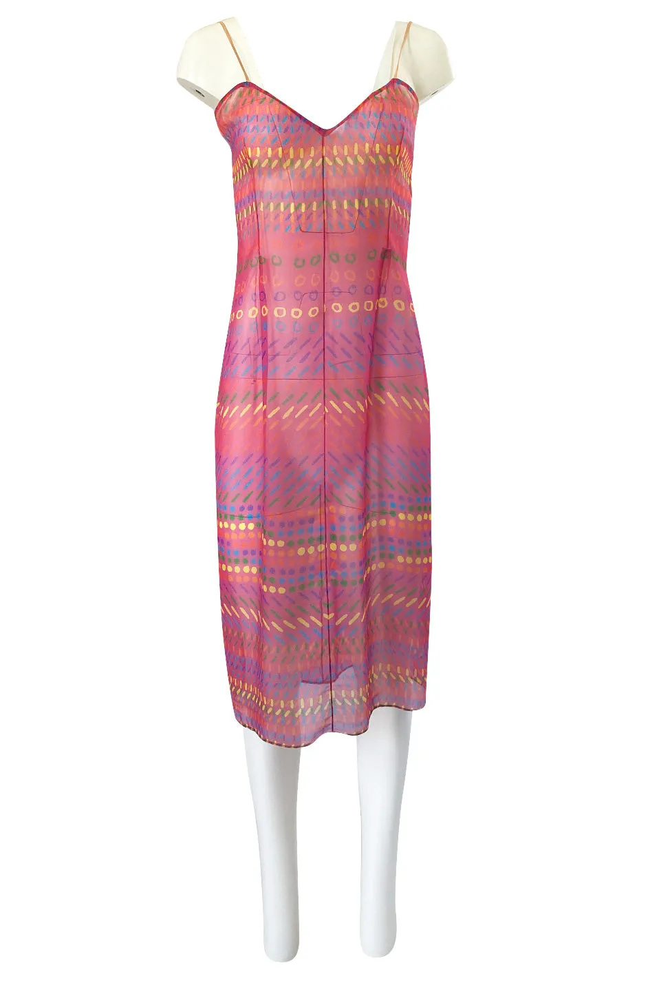 Spring 1973 Halston Pink Silk Crepe Chiffon Striped Four Piece Dress Set