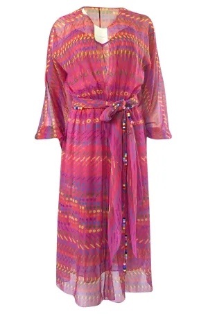 Spring 1973 Halston Pink Silk Crepe Chiffon Striped Four Piece Dress Set