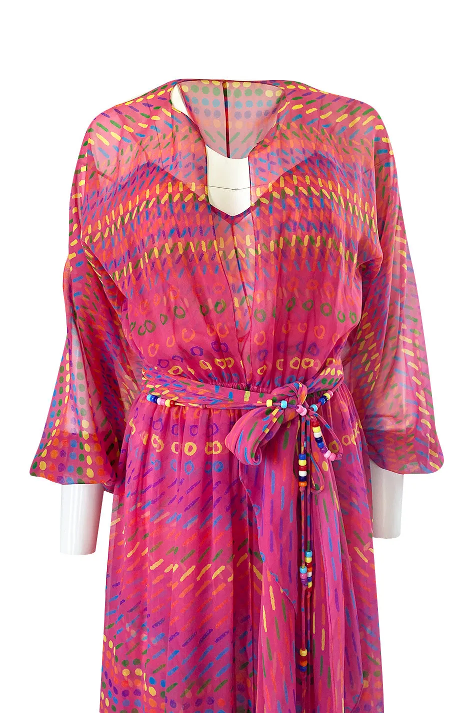 Spring 1973 Halston Pink Silk Crepe Chiffon Striped Four Piece Dress Set