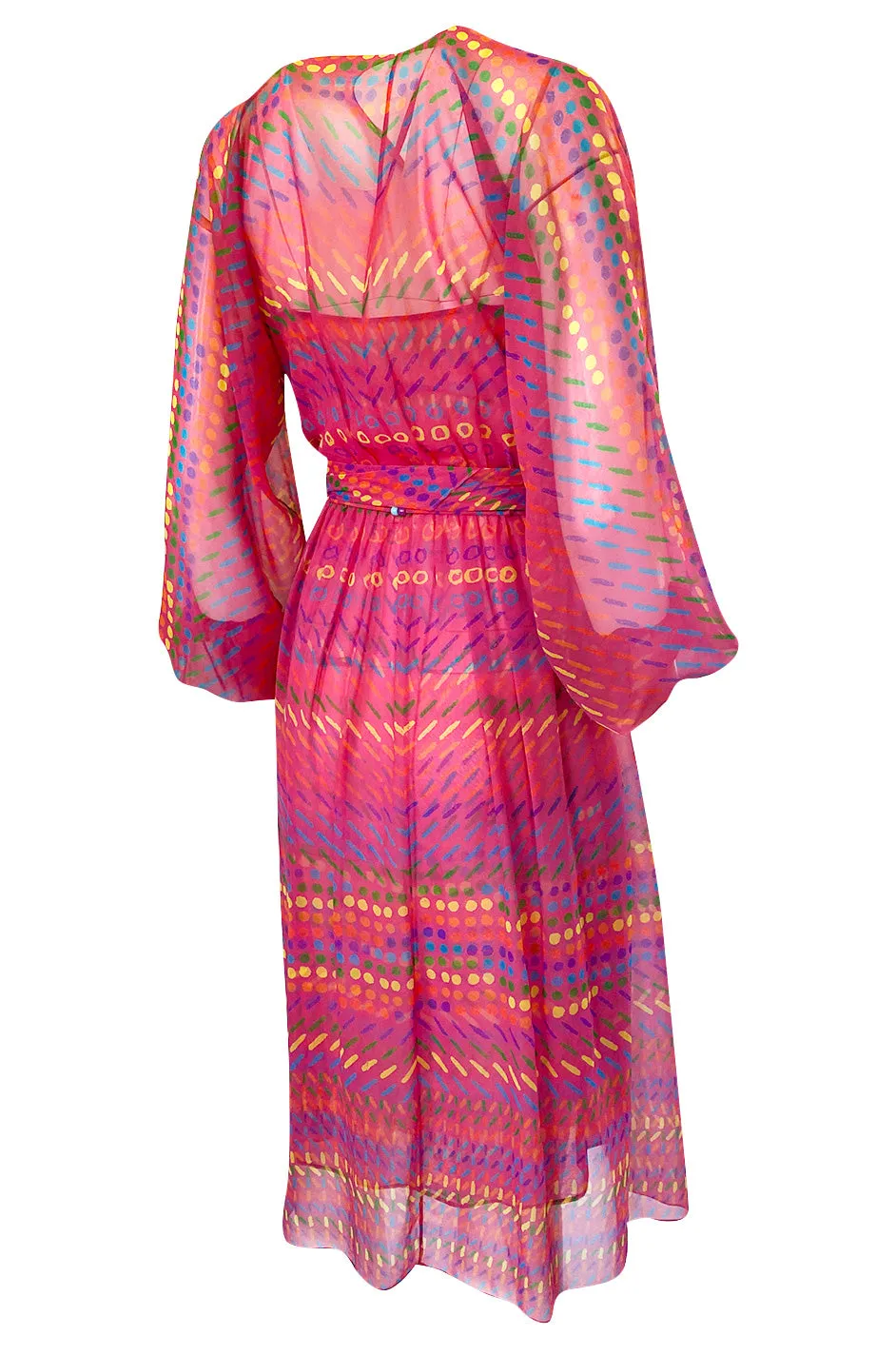 Spring 1973 Halston Pink Silk Crepe Chiffon Striped Four Piece Dress Set