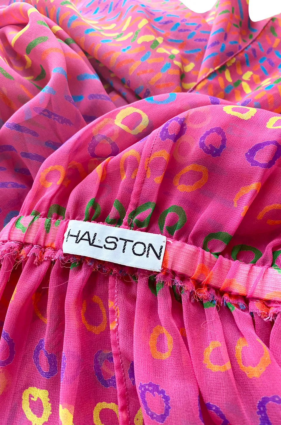 Spring 1973 Halston Pink Silk Crepe Chiffon Striped Four Piece Dress Set