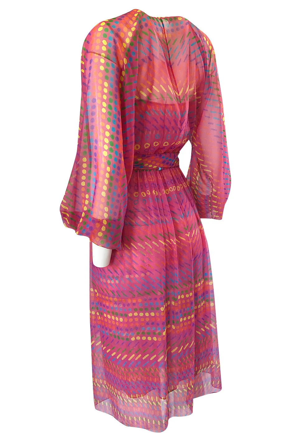 Spring 1973 Halston Pink Silk Crepe Chiffon Striped Four Piece Dress Set