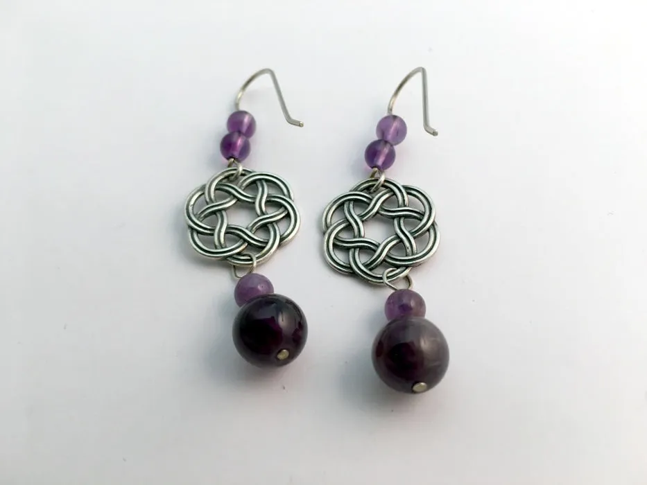 Sterling Silver Large Round Celtic Knot dangle earrings- Amethyst, elegant