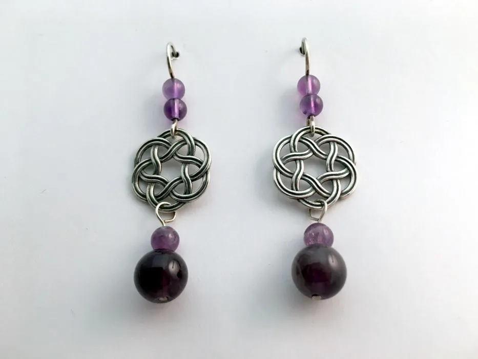Sterling Silver Large Round Celtic Knot dangle earrings- Amethyst, elegant
