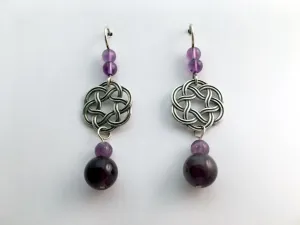 Sterling Silver Large Round Celtic Knot dangle earrings- Amethyst, elegant