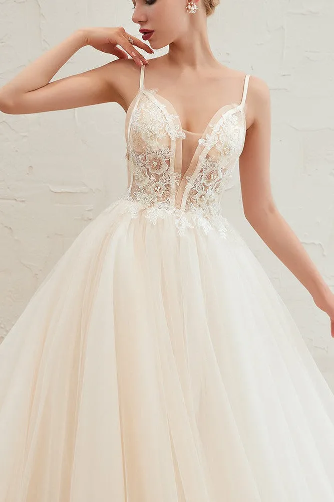 Summber Beach Spaghetti Straps Ivory Ball Gown Wedding Dress Online