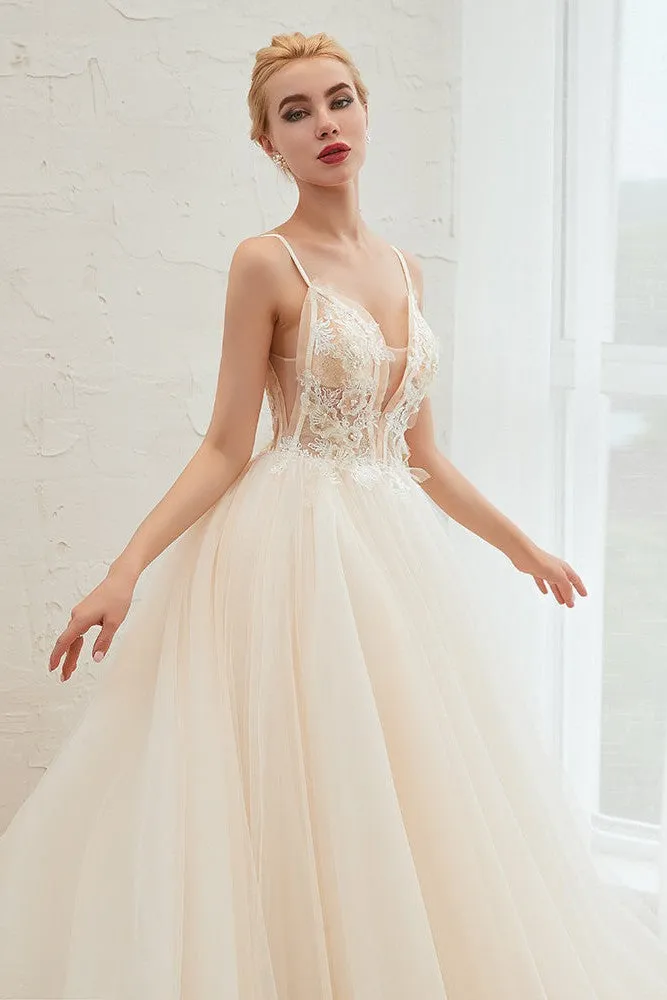 Summber Beach Spaghetti Straps Ivory Ball Gown Wedding Dress Online