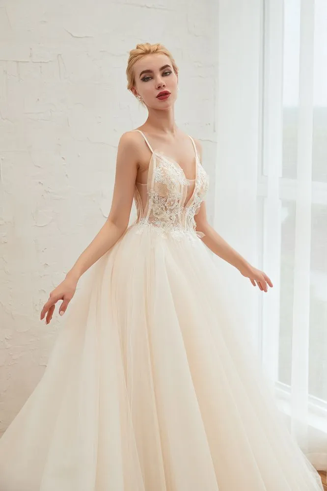 Summber Beach Spaghetti Straps Ivory Ball Gown Wedding Dress Online