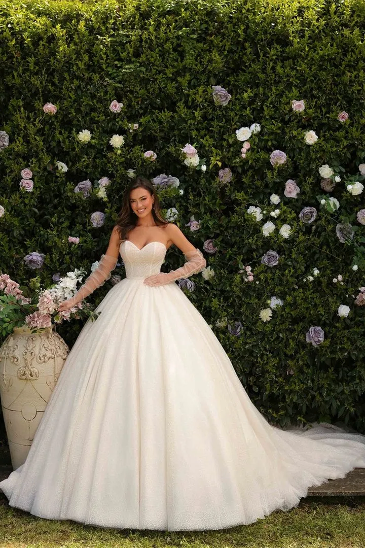Sweetheart Long A-line Princess Glitter Sleeveless Lace Bridal Wear Long