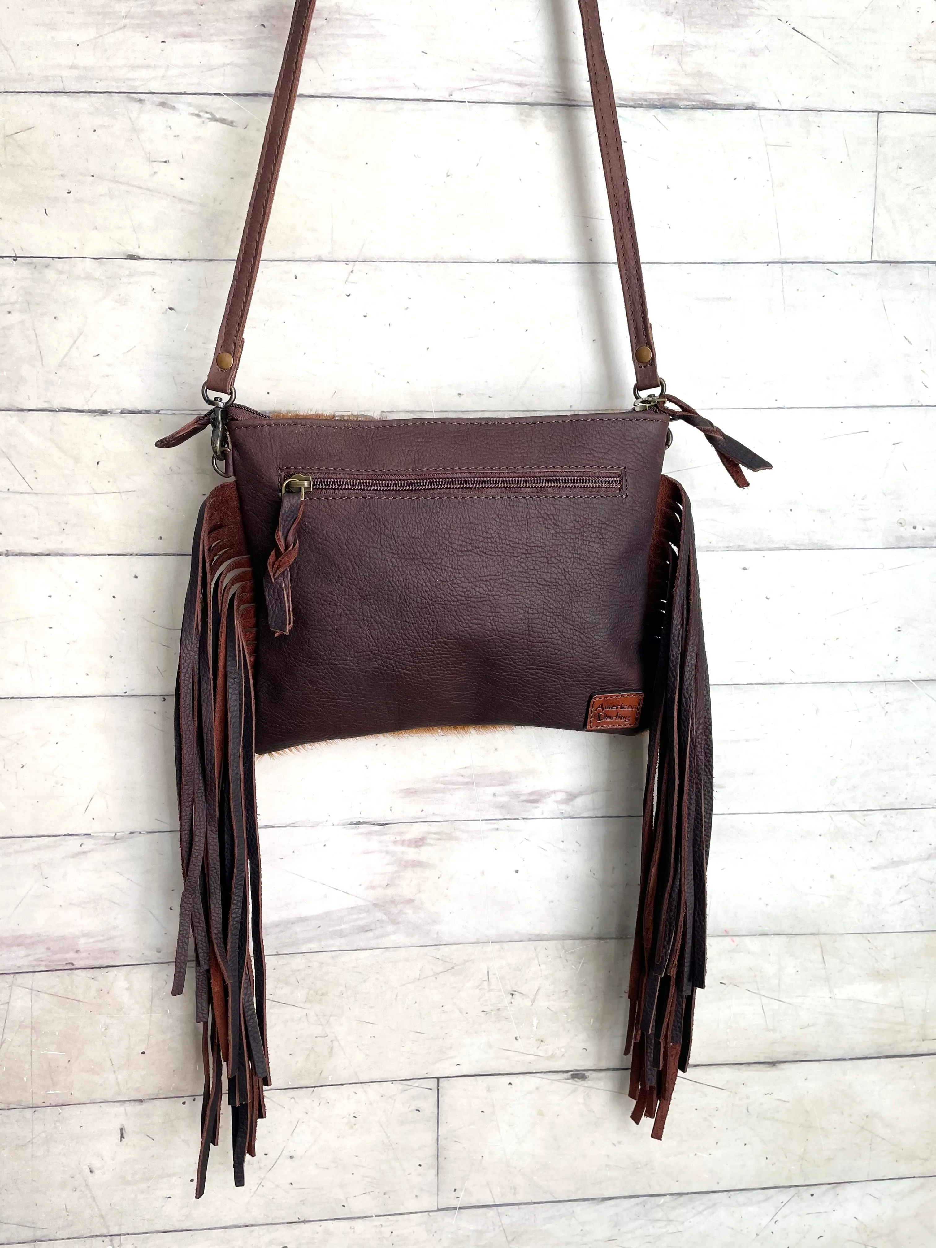 Tan Hide Brown Leather Fringe Handbag
