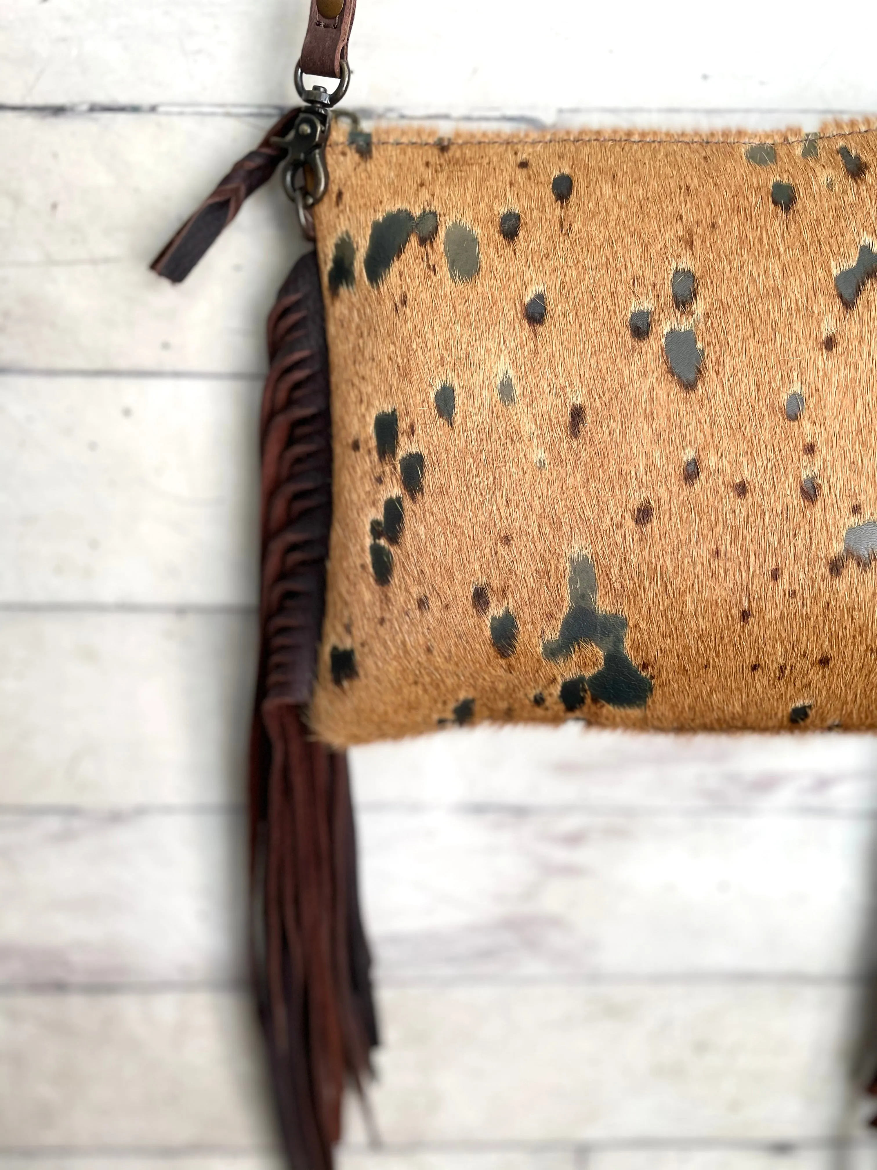 Tan Hide Brown Leather Fringe Handbag