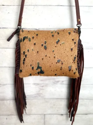 Tan Hide Brown Leather Fringe Handbag