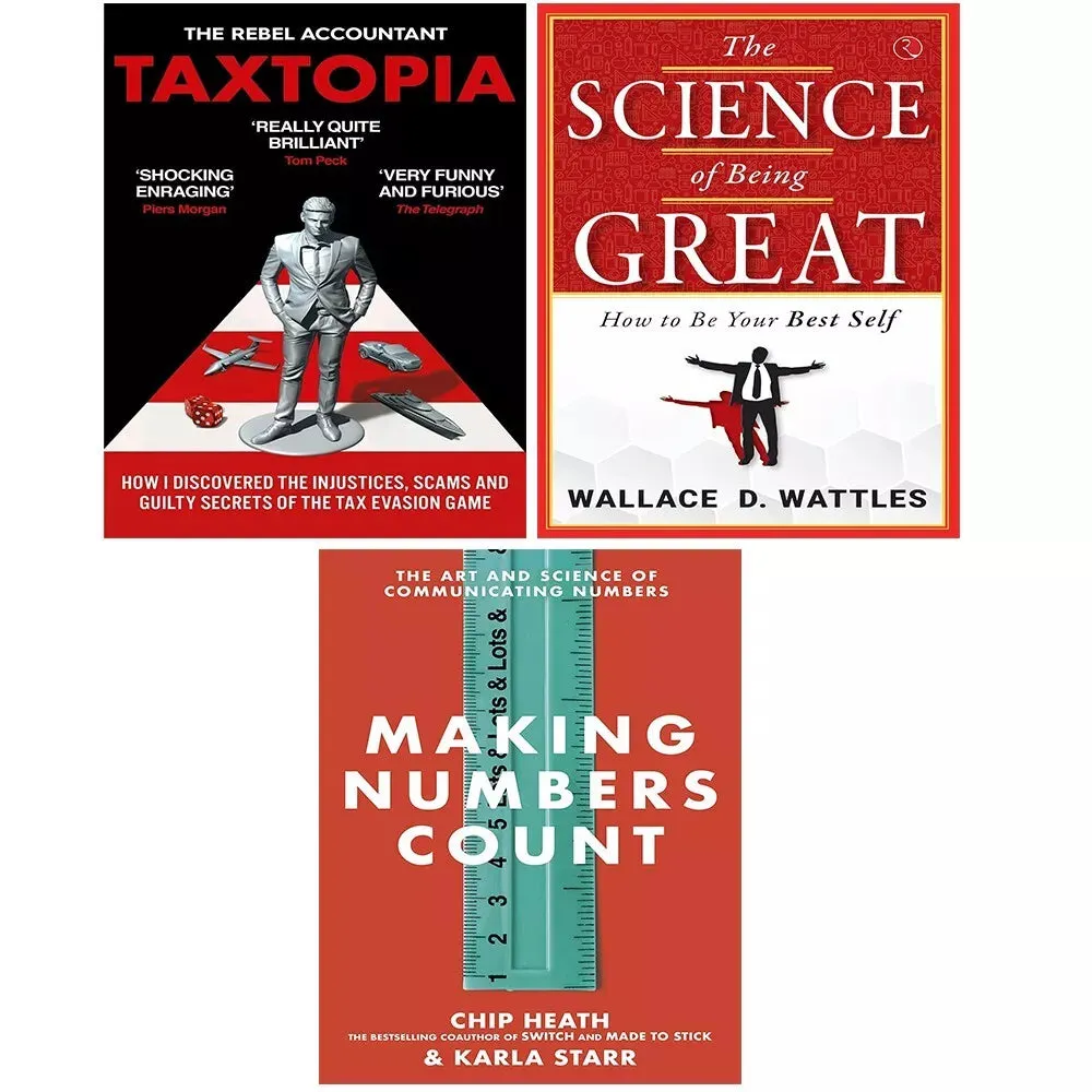 Taxtopia, Science of Being Great, Making Numbers Count Chip Heath[Hardcover] 3 Books Set