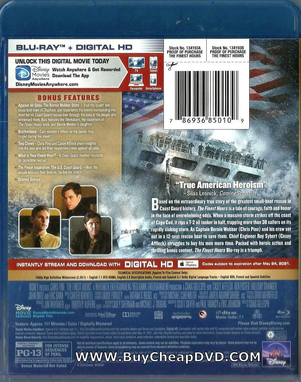 The Finest Hours Blu-Ray   Digital HD (Free Shipping)