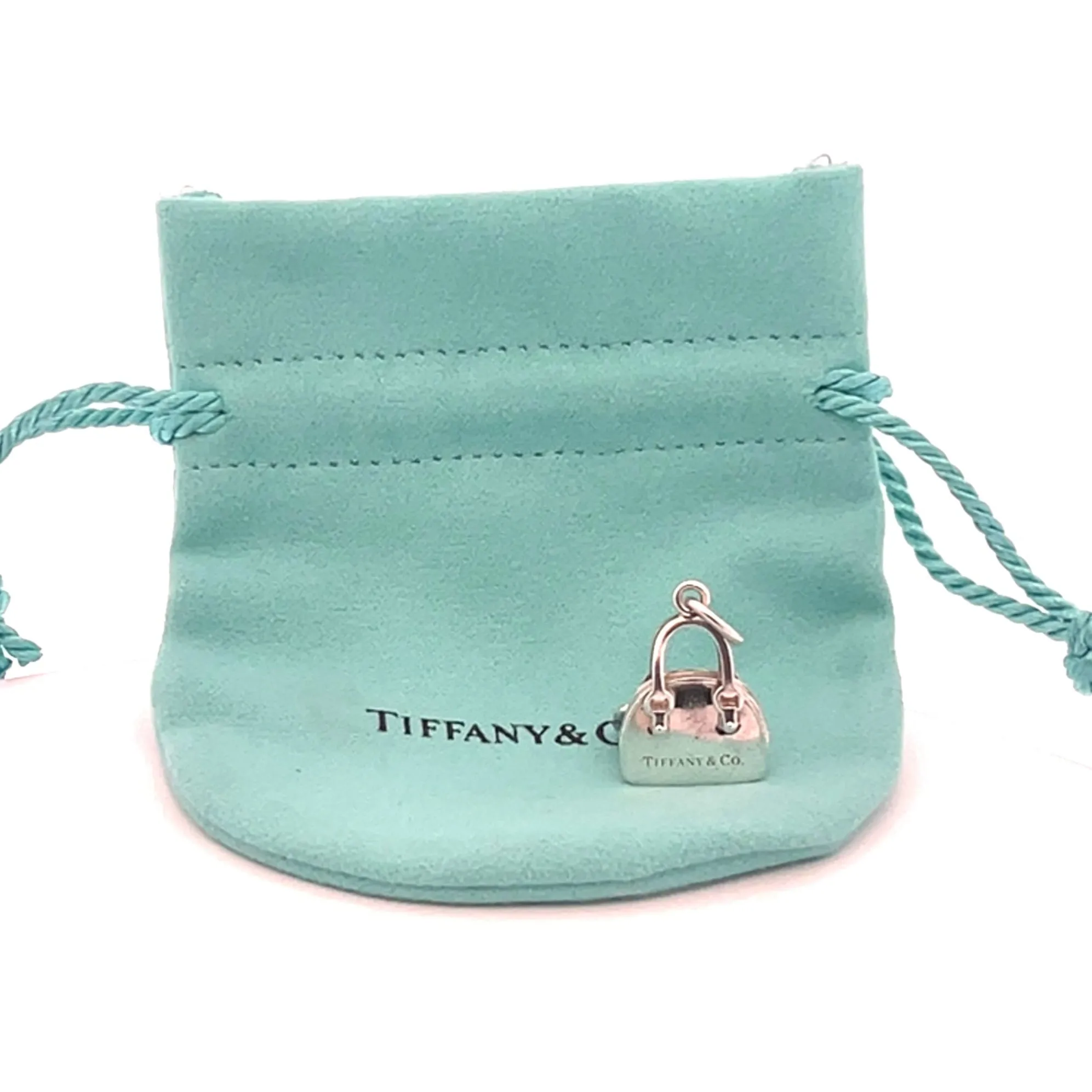 Tiffany & Co Sterling Silver & Blue Enamel Heart Handbag Bag Charm