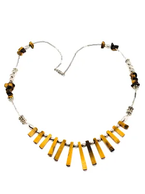 Tiger's eye silver toned vintage graduated bib collar necklace
