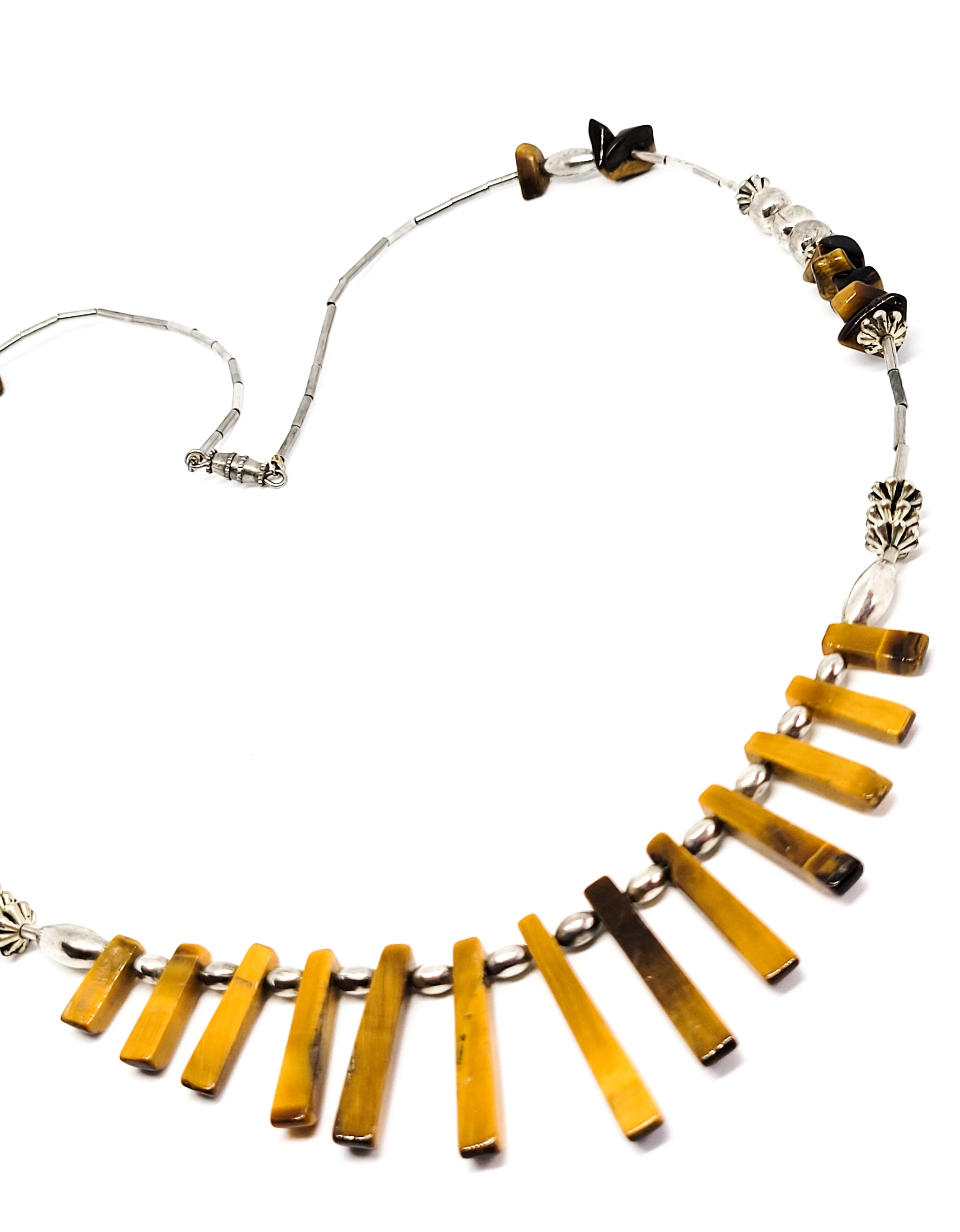 Tiger's eye silver toned vintage graduated bib collar necklace