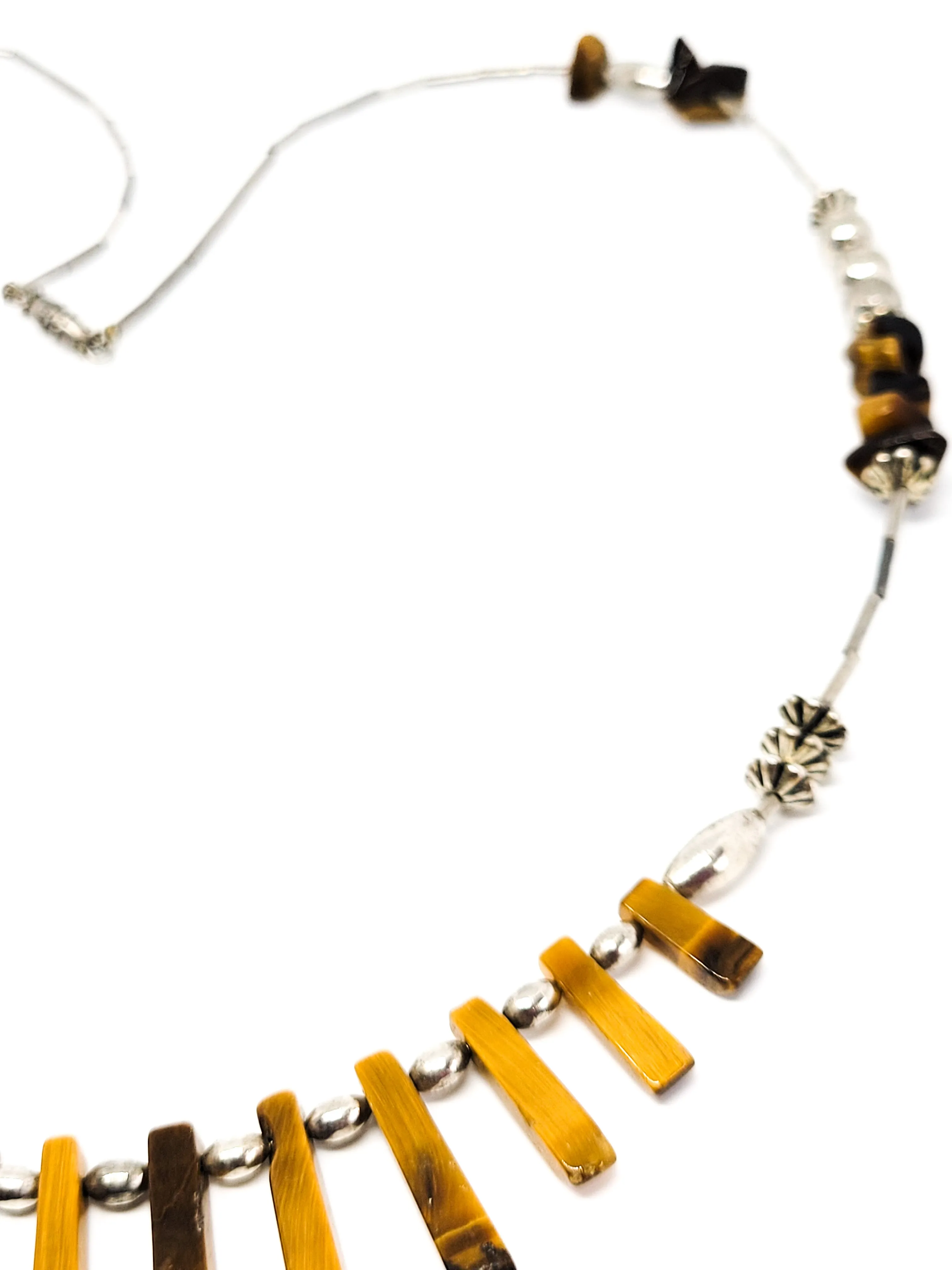 Tiger's eye silver toned vintage graduated bib collar necklace