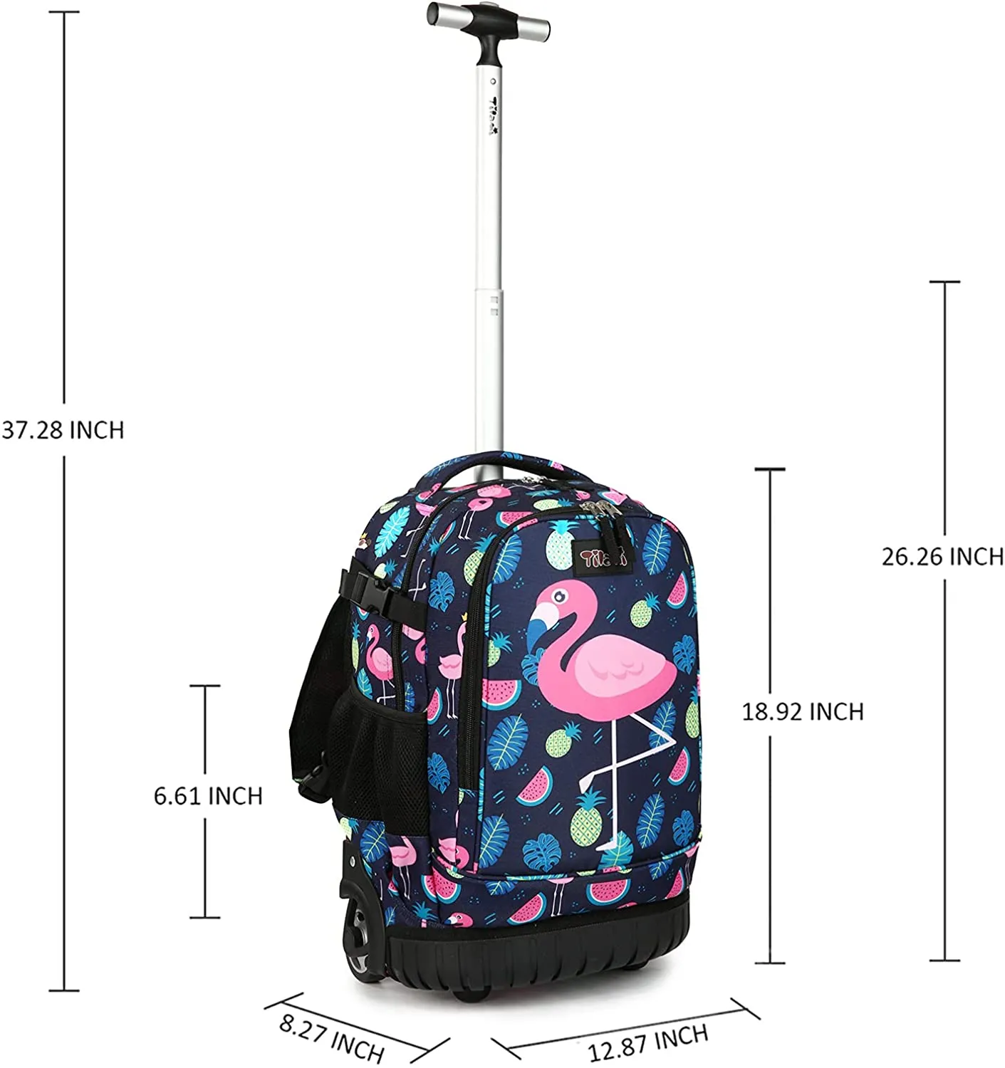 Tilami Black Flamingo 18 inch Kids Rolling Backpack Laptop Backpack