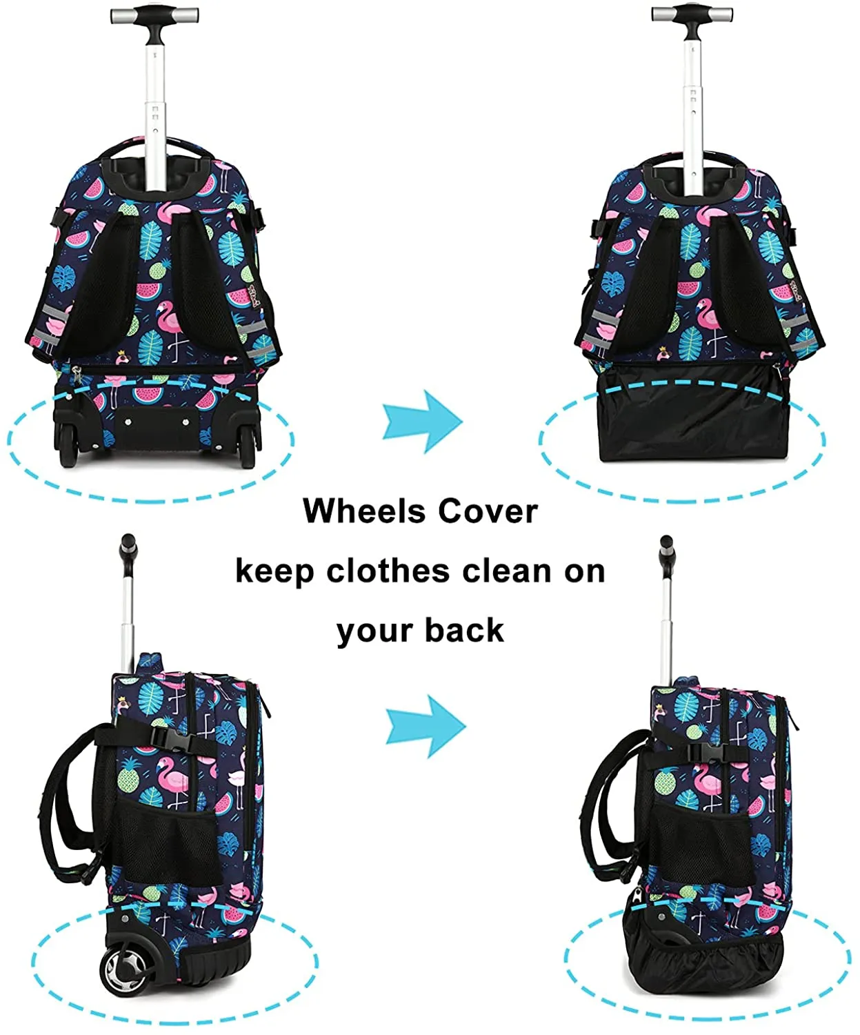 Tilami Black Flamingo 18 inch Kids Rolling Backpack Laptop Backpack