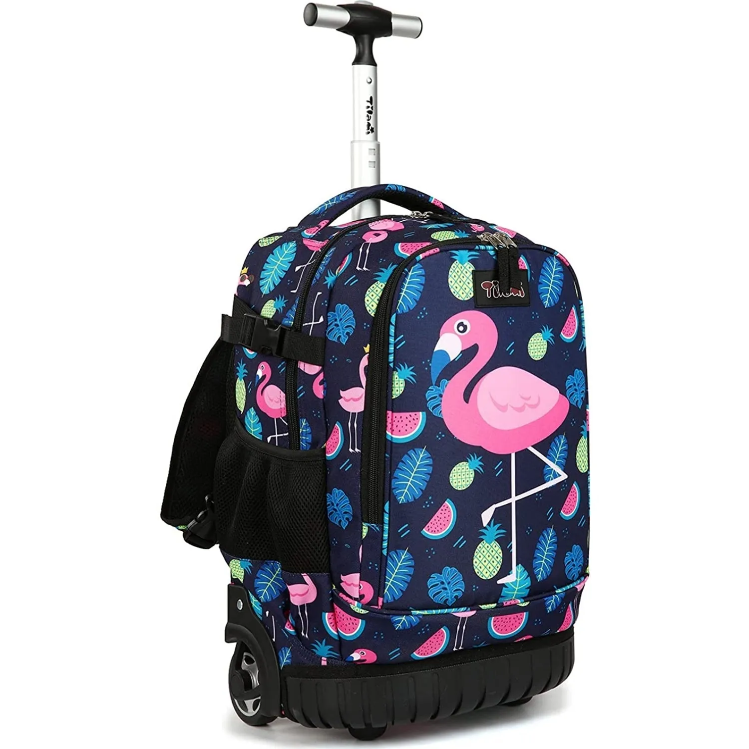 Tilami Black Flamingo 18 inch Kids Rolling Backpack Laptop Backpack