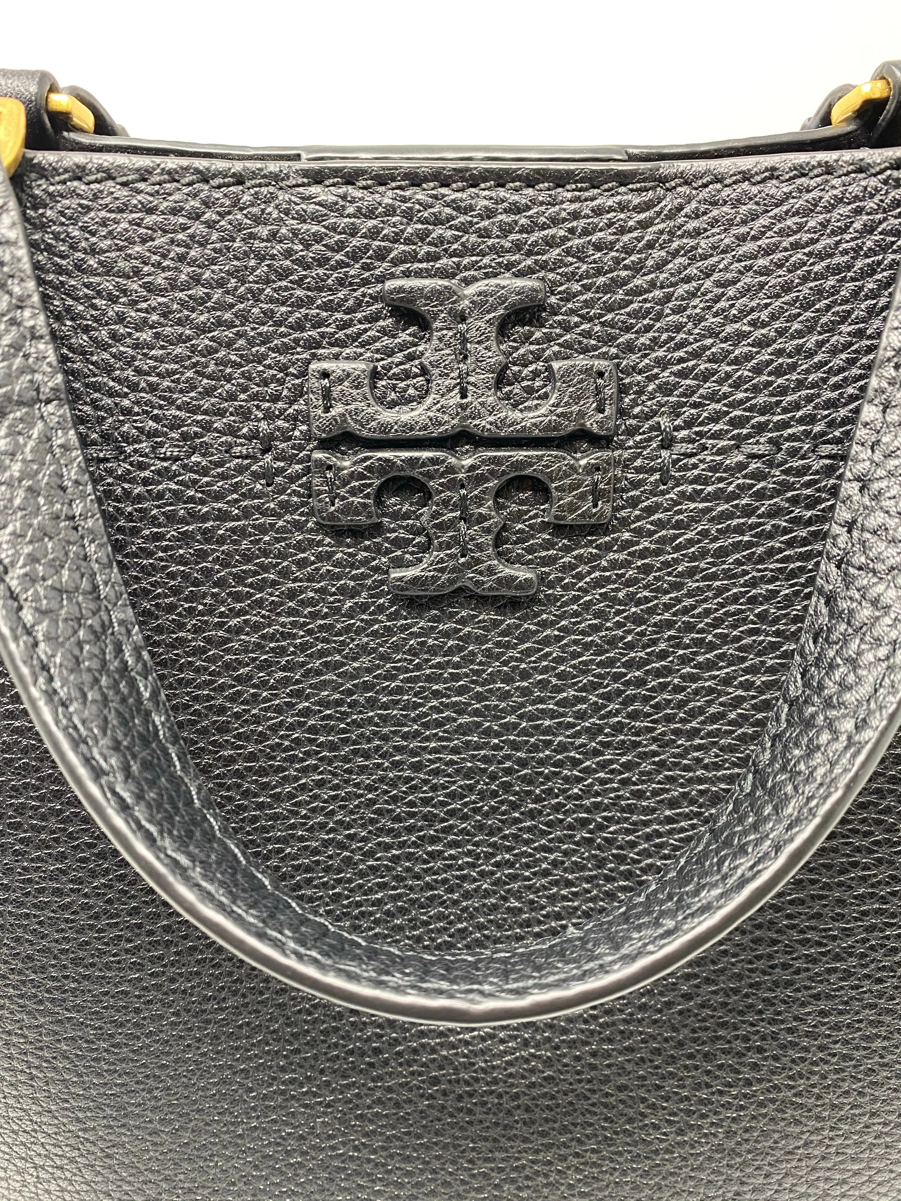 Tory Burch Black Pebbled Leather Top Handle Cross Body Bag