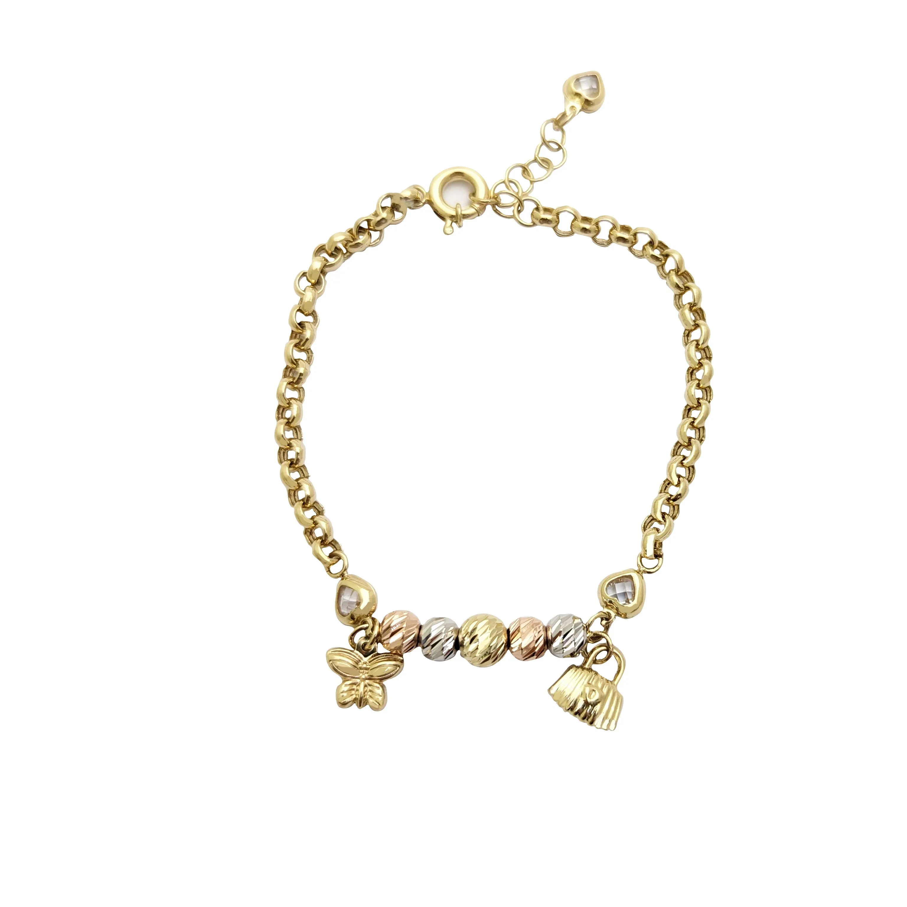 Tri-color Charm Bracelet (14K)
