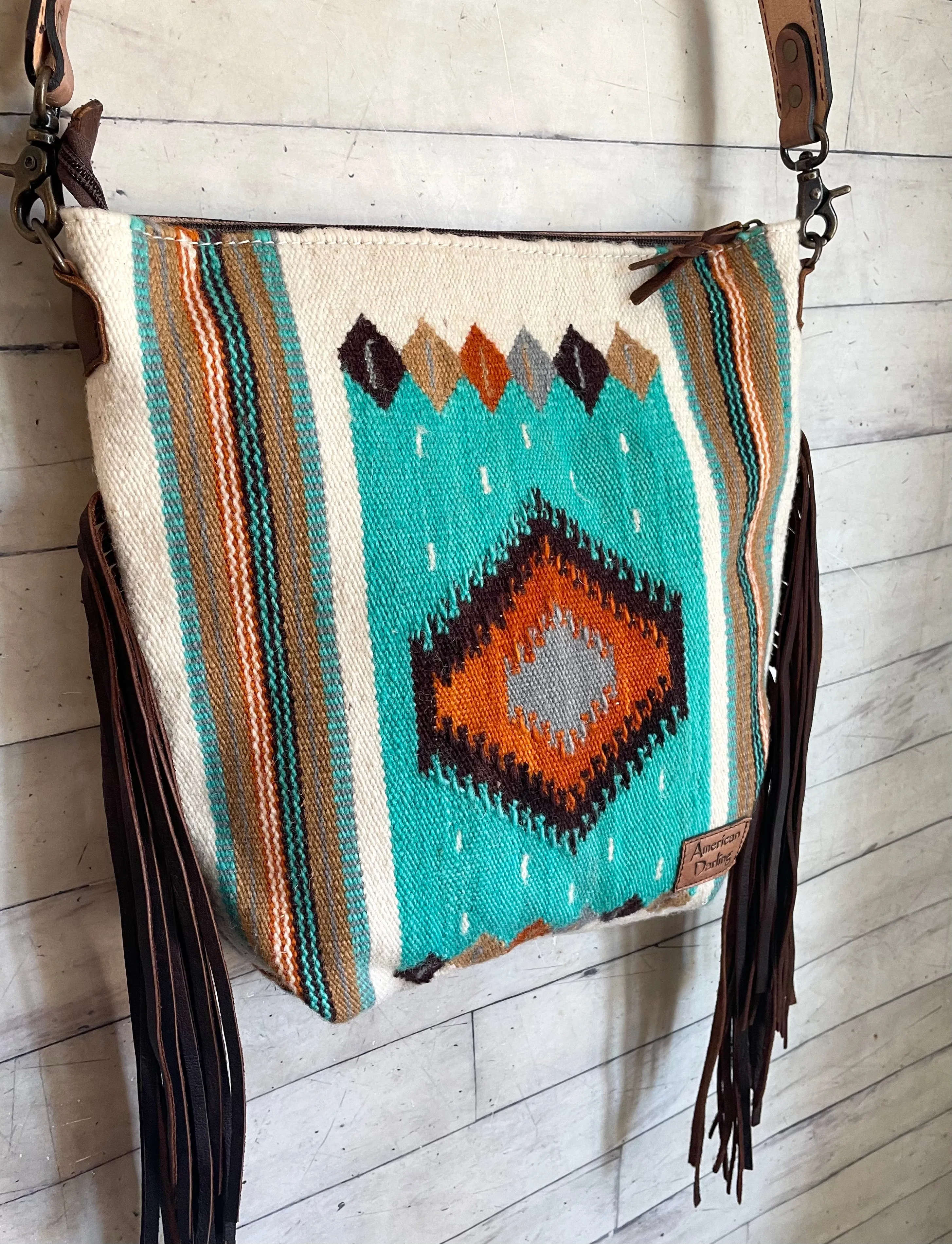 Turquoise & Orange Aztec Wool Serape Handbag