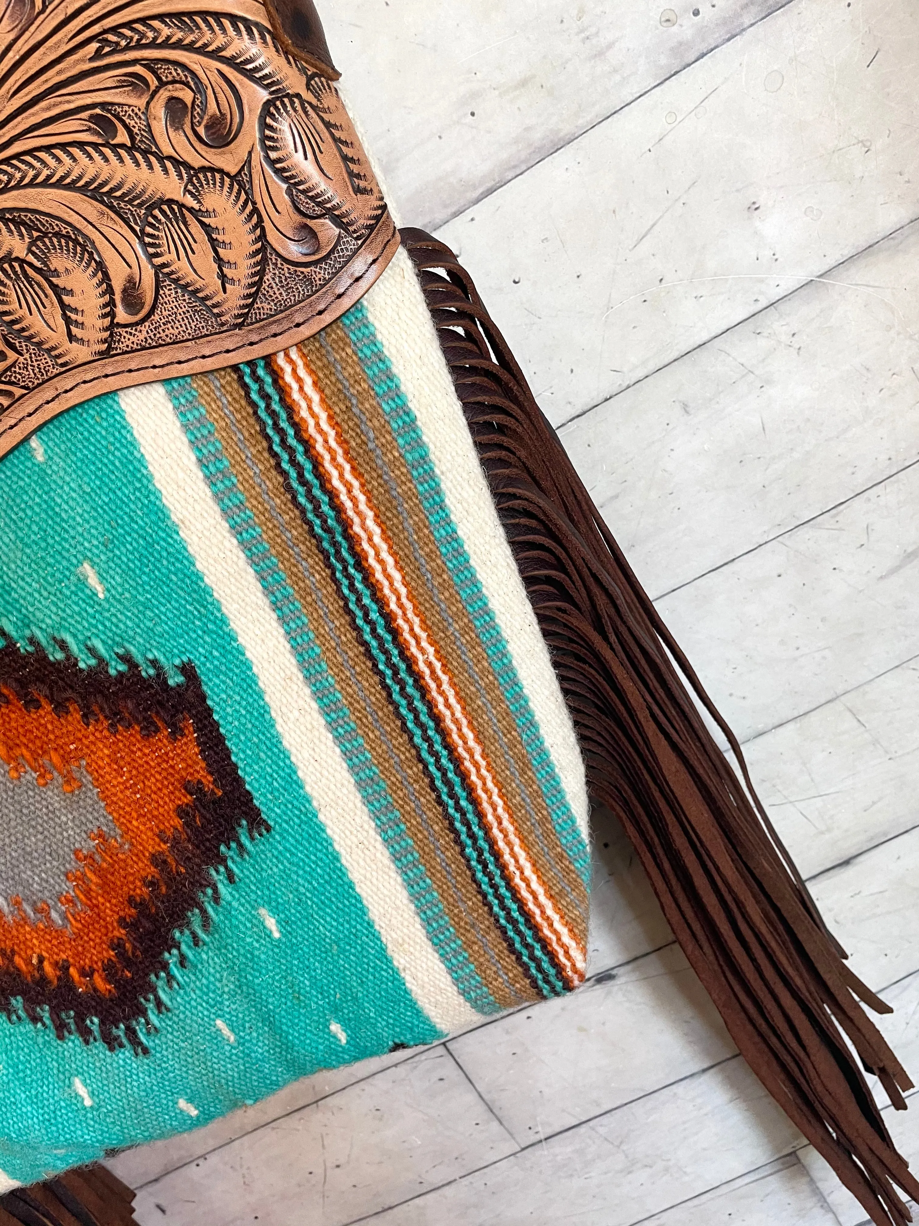 Turquoise & Orange Aztec Wool Serape Handbag
