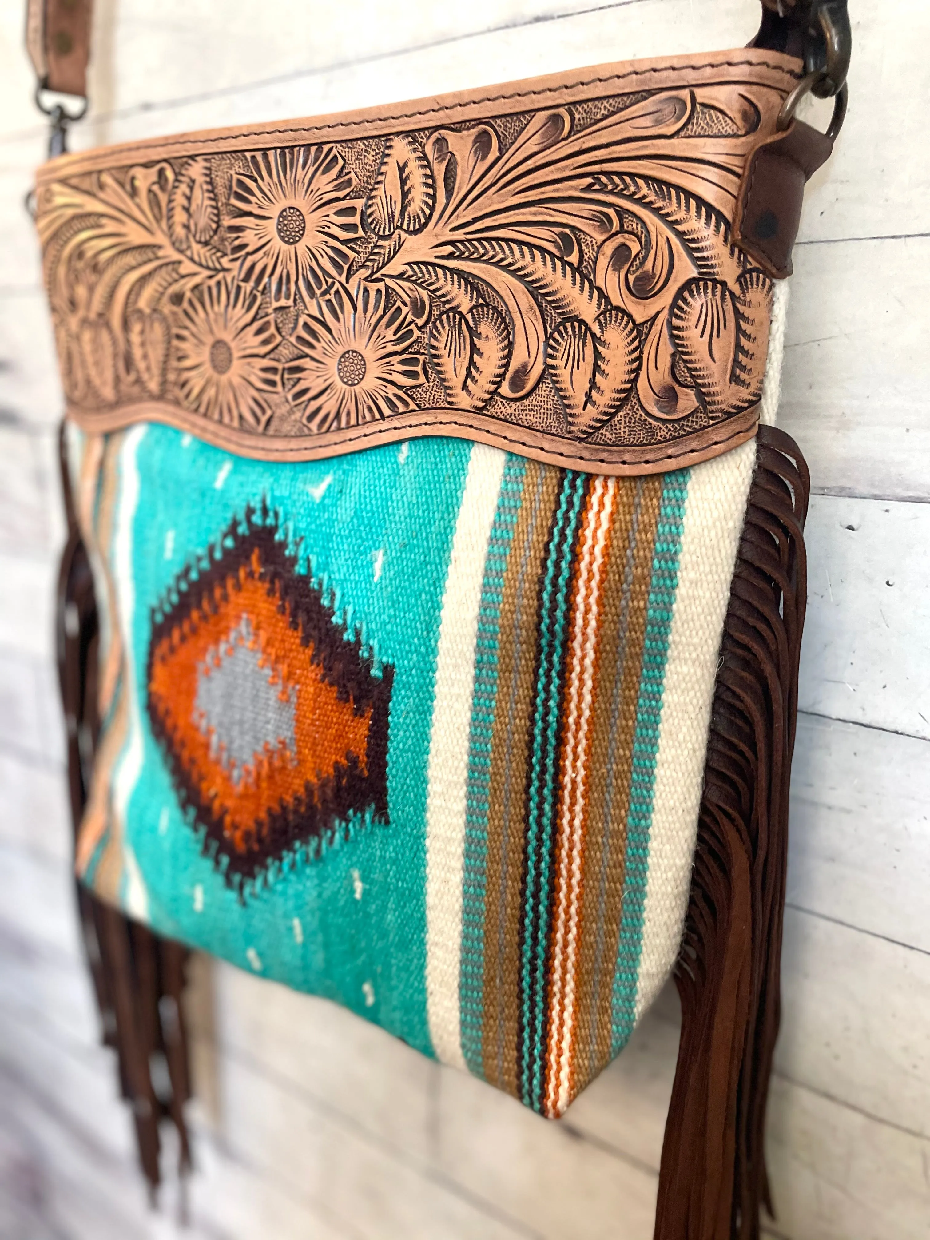 Turquoise & Orange Aztec Wool Serape Handbag